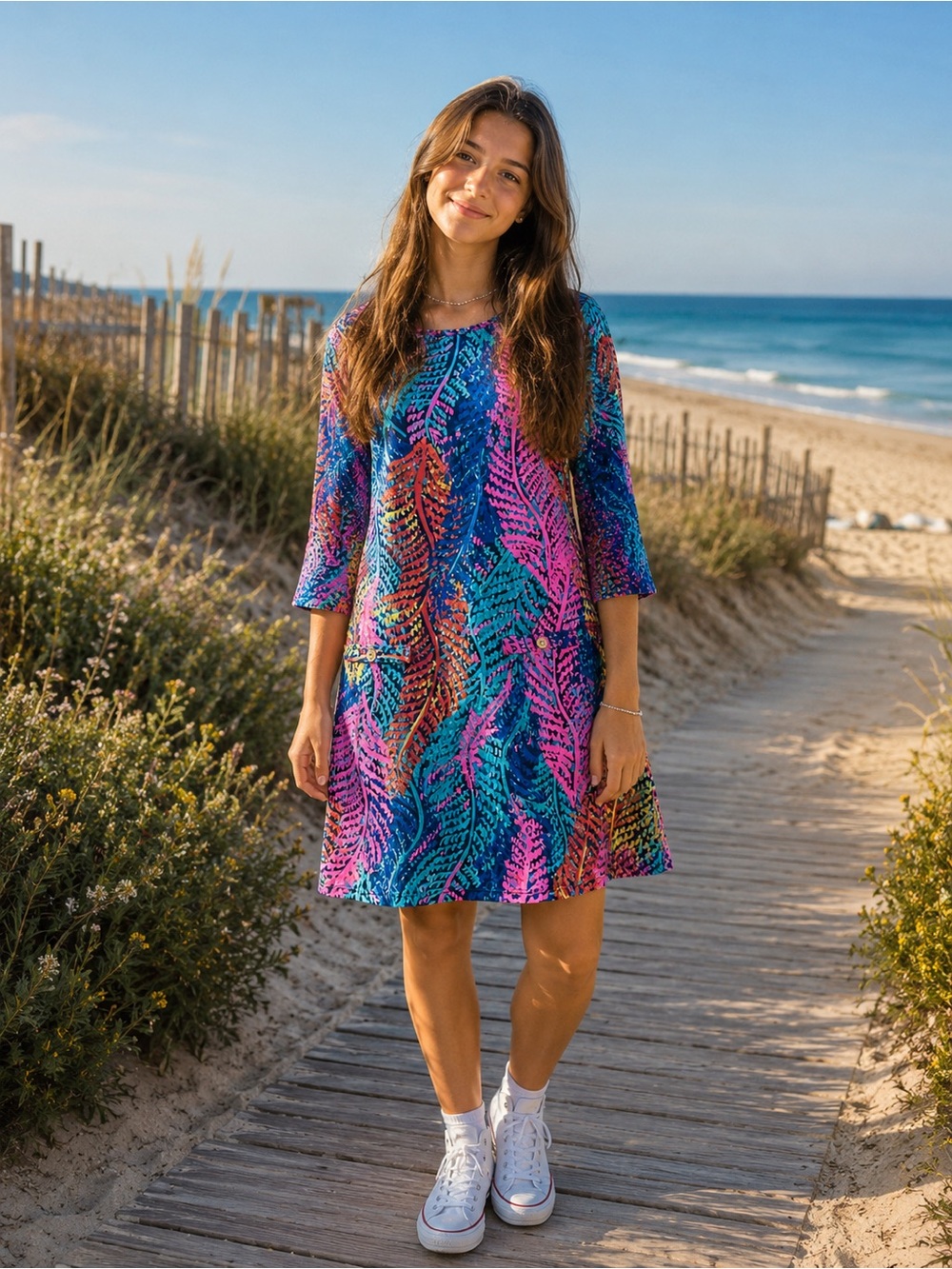 XL (12/14) - LILLY PULITZER - Vibrant Multicolor Leaf-Print A-Line Dress